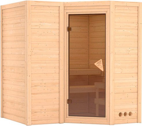 Karibu Sauna Riga 1 für 3 Personen aus Fichtenholz in Beige ohne Ofen B: 193 cm, T: 184 cm, H: 209 cm - Bild 1