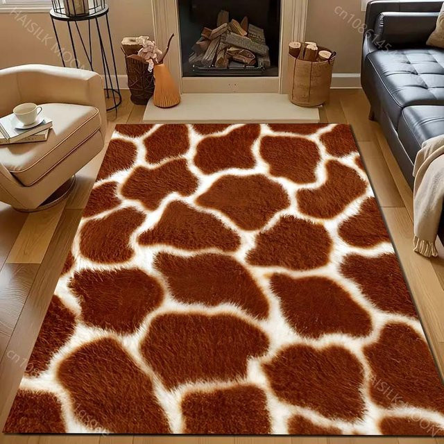UQIDEHOME Teppich mit Giraffenmuster in Braun, moderner Kunstfell-Bodenmatte für Wohnzimmer und Schlafzimmer, B x L: 80 x 120 cm - Bild 1