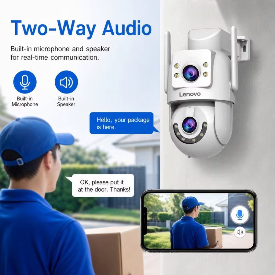 Lenovo 4K Dual-Objektiv Außen-WLAN-Kamera in Weiß mit 5G WLAN, Zwei-Wege-Audio, IP66 Wasserdichtigkeit, KI-Tracking und Nachtsicht - Bild 5