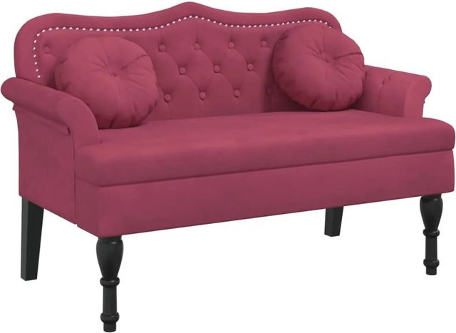 vidaXL Sitzbank mit Kissen in Weinrot aus Samt im Antik-Stil, B/T/H: 120,5 x 65 x 75 cm - Bild 1