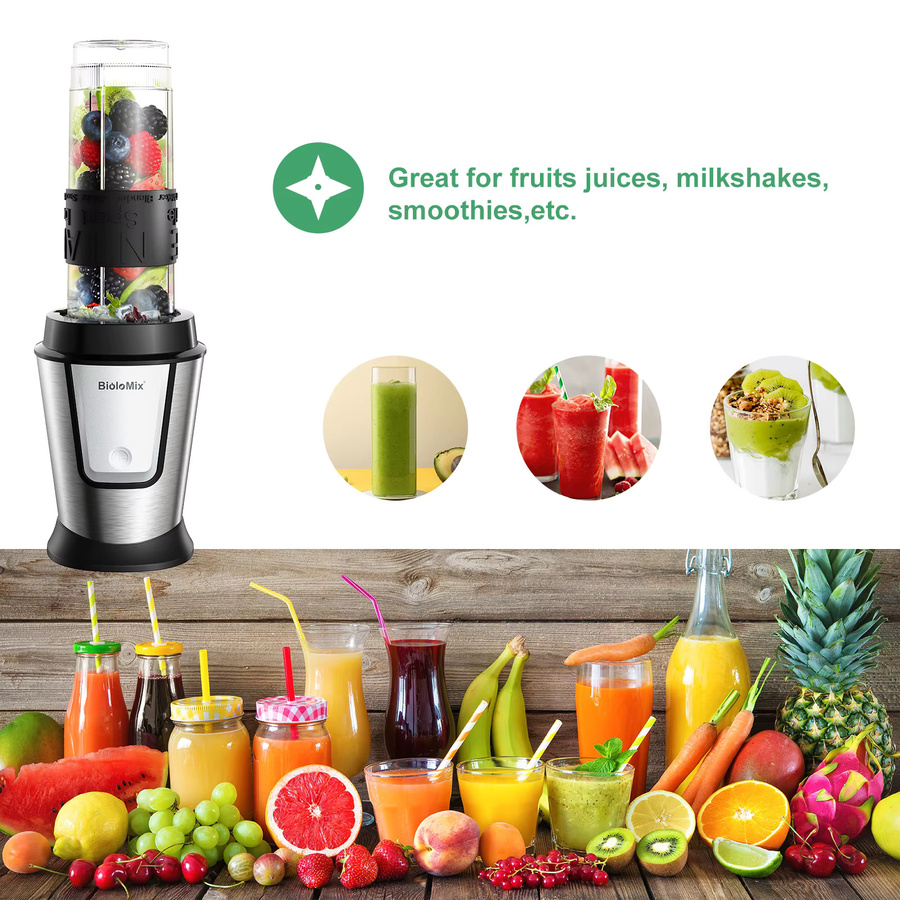 BioloMix 3-in-1 Multifunktions-Küchenmaschine in Silber mit 700 W als Entsafter, Mixer, Smoothie-Mixer, Lebensmittelzerkleinerer und Trockenmühle - Bild 3