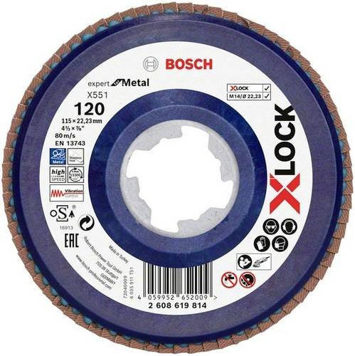 Bosch Fächerschleifscheibe X551 Blau für Metall, Durchmesser: 115 mm, Bohrungs-Ø: 22,23 mm, Körnung: 120 - Bild 1