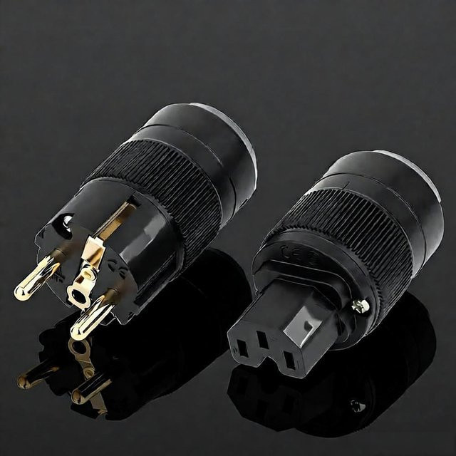 Preffair HiFi Audio-Stromadapter Schuko auf IEC mit 24K vergoldetem Messing in Schwarz - Bild 1
