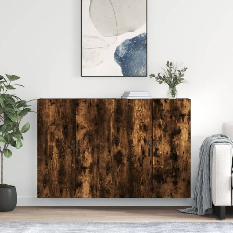 Vidaxl Wandschränke 2er Set aus Holzwerkstoff in Räuchereiche Braun und Grau mit Drehtüren - Bild 1
