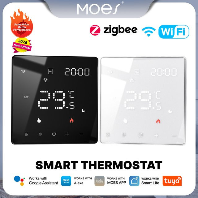 MOES Smart Thermostat WiFi und ZigBee Temperaturregler für elektrische Heizung und Gas Kessel in Schwarz kompatibel mit Google Home und Alexa - Bild 1