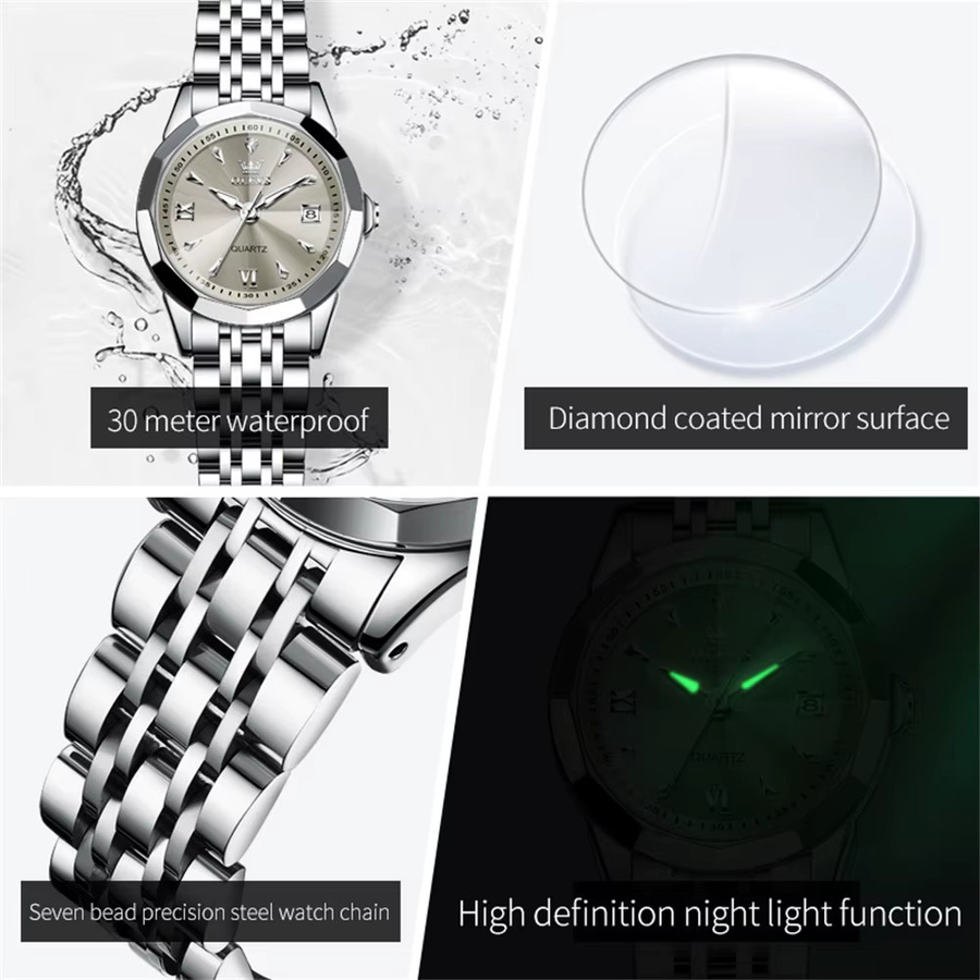OLEVS Armbanduhr, Quarz, Edelstahl, Silber, Weiß, Damen - Bild 3