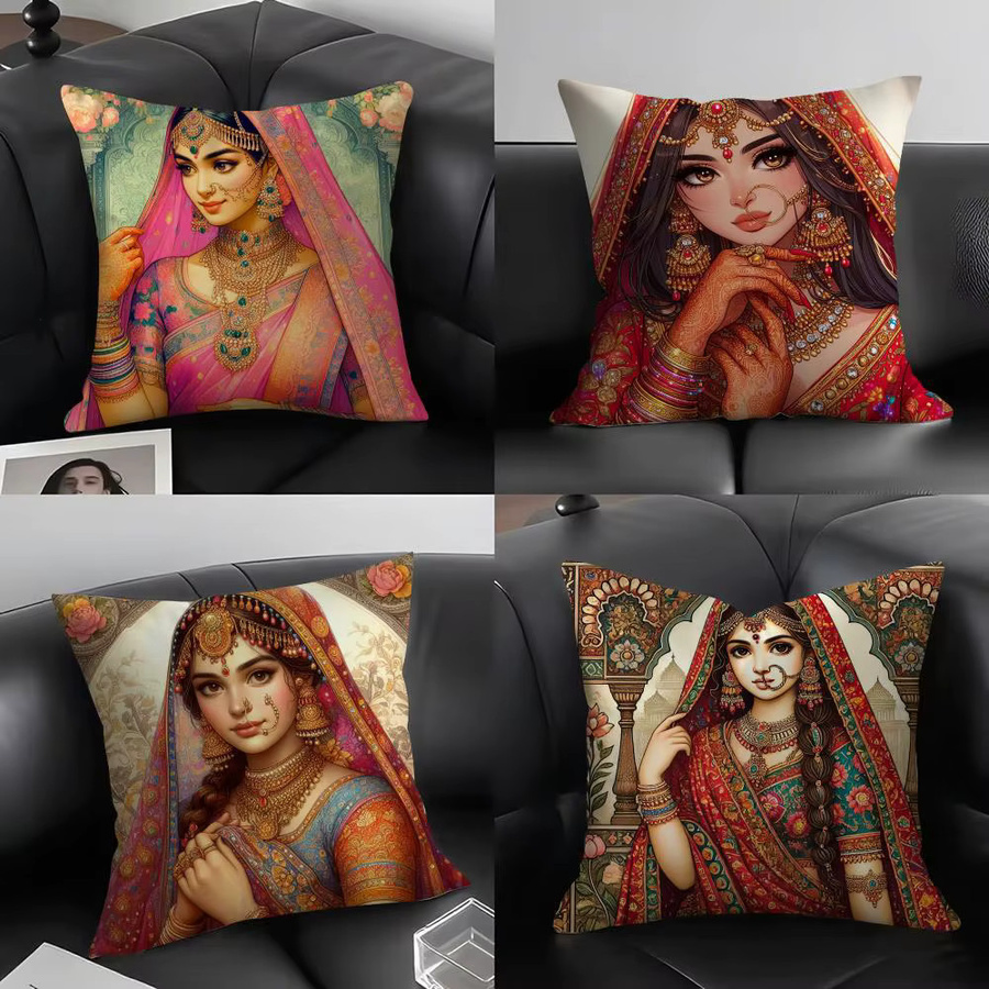 Indian Dancer Kissenbezug mit ethnischem Grafikdesign, Multicolor, B/B/H: 30 x 30 x 30 cm - Bild 2