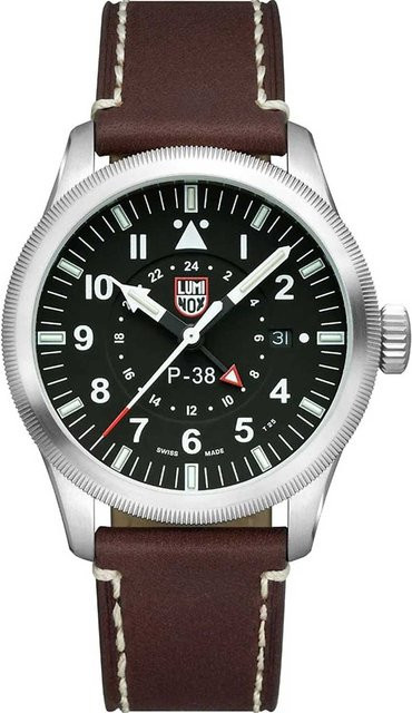 Luminox Herrenuhr P-38 Air Pilot GMT, Quarz, Edelstahl, 42 mm, Leder, Schwarz - Bild 1