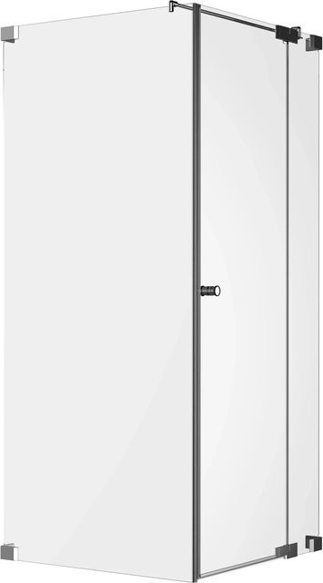 Eckdusche Brava Drehtür mit Festteil in Chrom und transparentem Glas mit Easy-Clean-Beschichtung, Sondermaßanfertigung Anschlag Rechts - Bild 1