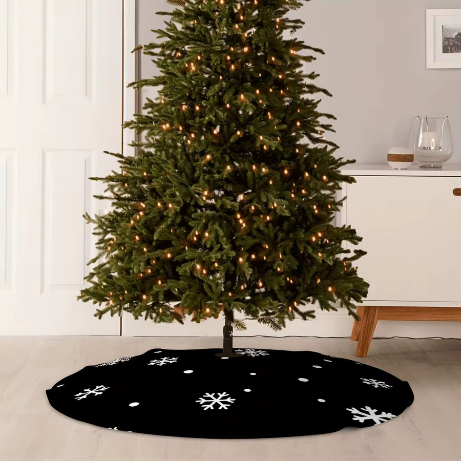 VIKAMA Weihnachtsbaumrock aus Polyester mit blauem Schneeflockenmuster in Schwarz-Weiß - Bild 4
