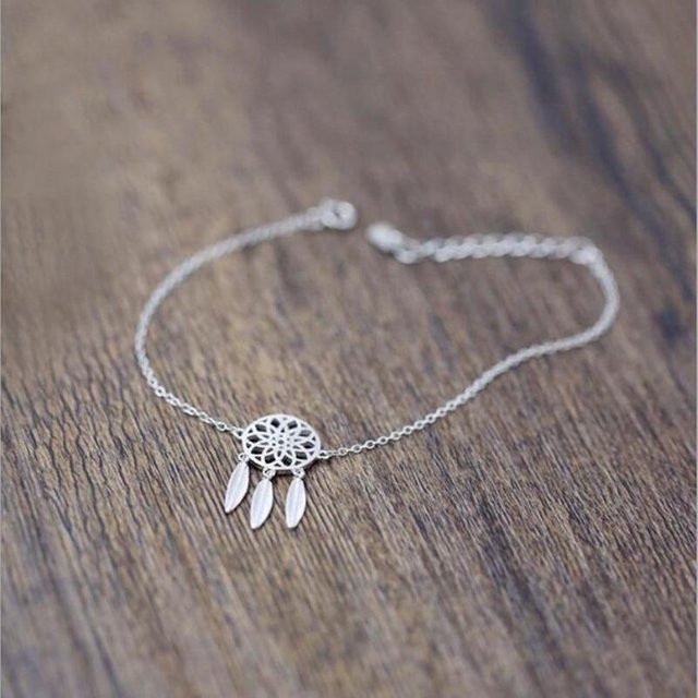 Armband 925 Sterling Silber, Traumfänger mit Federn, Damen, grau - Bild 1