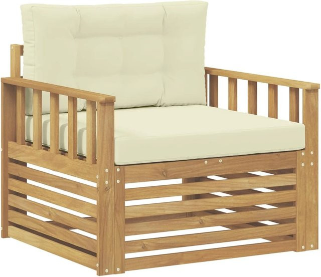vidaXL Outdoor-Sofa aus Akazienholz mit Polsterung in Weiß und Beige - Bild 1