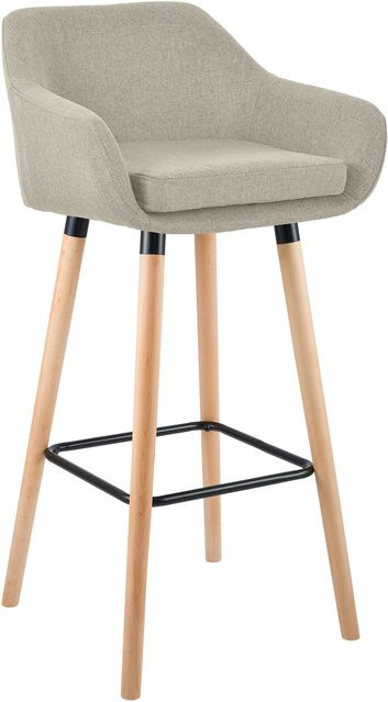 CLP Barhocker Grant gepolstert mit Lehne in Beige mit Stoffbezug und Holzgestell - Bild 1