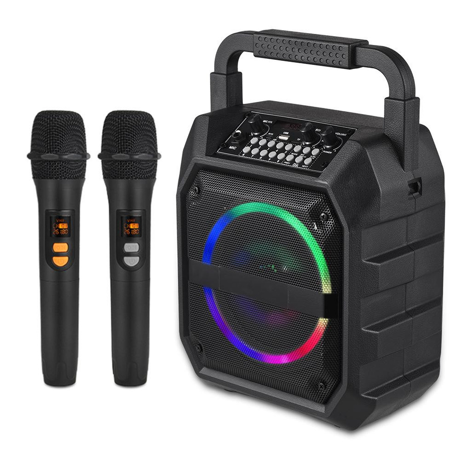 Andoer Mini Karaoke Maschine mit 2 drahtlosen Bluetooth Mikrofonen und LED-Lichteffekten in Schwarz - Bild 6