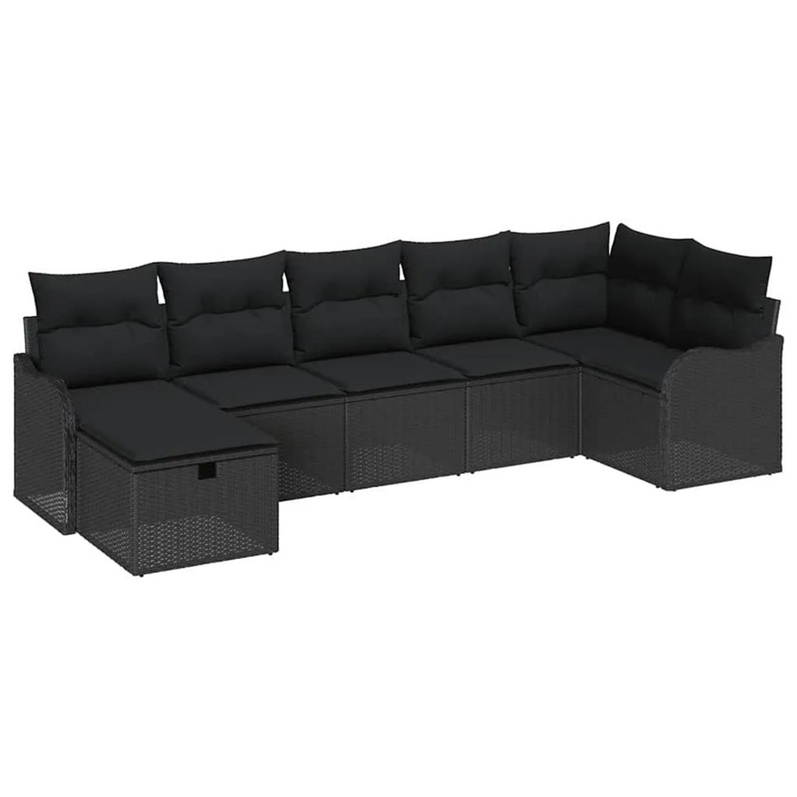 vidaXL Lounge-Sofa Set in L-Form aus Poly-Rattan mit Kissen und integriertem Stauraum, Schwarz - Bild 2