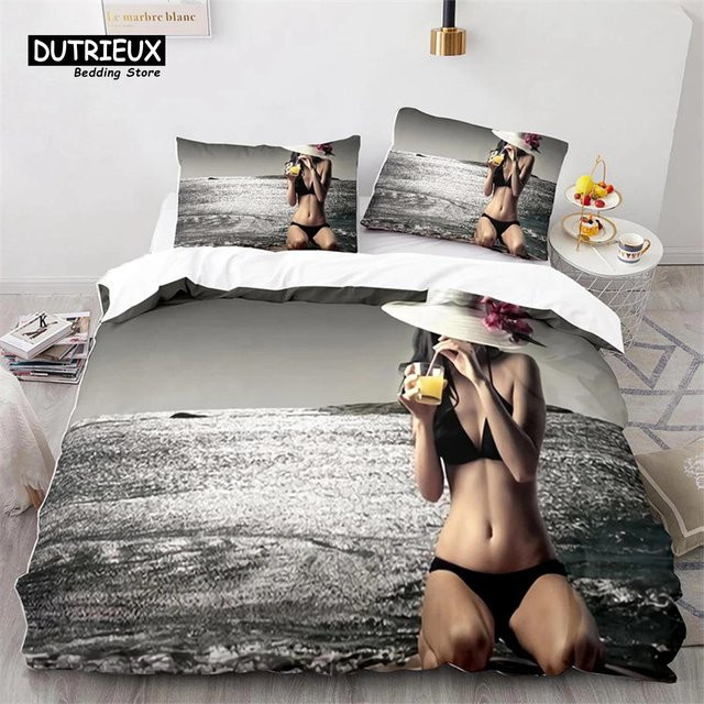 Bettwäsche Set Binchi Outdoor Product mit Hawaii Urlaubslandschaft und Bikini Strand Motiv aus Mikrofaser, Mehrfarbig, B/H: 135 x 200 cm - Bild 1