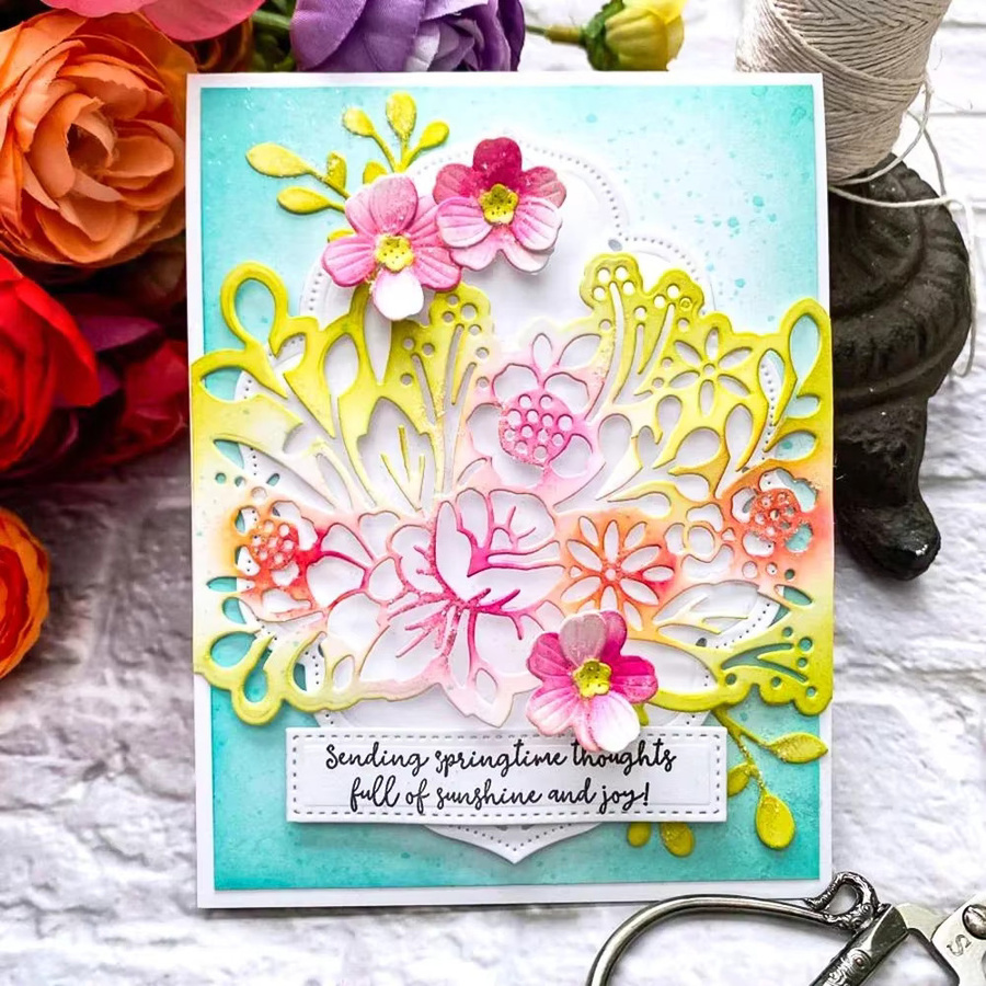Metall-Stanzformen Set mit Bogenrahmen, Frühlingsblumen und MOM in Silber für DIY Scrapbooking und Basteln - Bild 2
