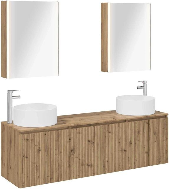 vidaXL Badezimmerschrank-Set 5-teilig in Artisan-Eiche, modern, Braun, mit LED-Beleuchtung und Spiegelschrank - Bild 1
