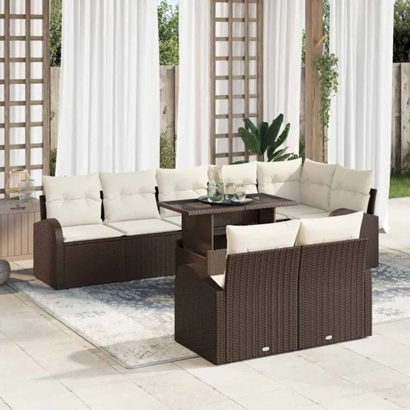 Vidaxl Garten-Sofa-Set aus Poly-Rattan mit Speicherfunktion in Braun, 9-teilig - Bild 1