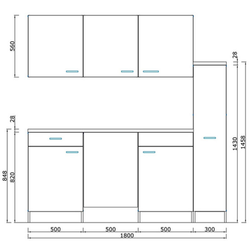 Respekta Singleküche Oliver in Weiß mit Eiche York Nachbildung, B/T/H: 180 x 60 x 145,8 cm - Bild 3