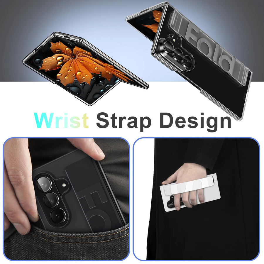 Stoßfeste Samsung Z Fold 7 6 5 4 3 Handyhülle mit Handgelenkschlaufenhalterung und Bildschirmfolie in Schwarz - Bild 5