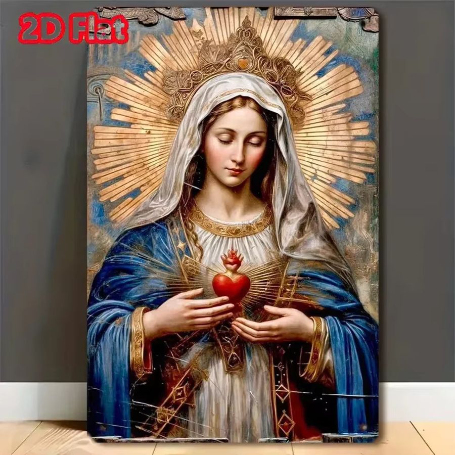 HELLOYOUNG Wanddekoration Jungfrau Maria Heiliges Herz aus Eisenblech, Metallschild B: 30,0 cm, H: 20,0 cm, T: 1,0 cm - Bild 2
