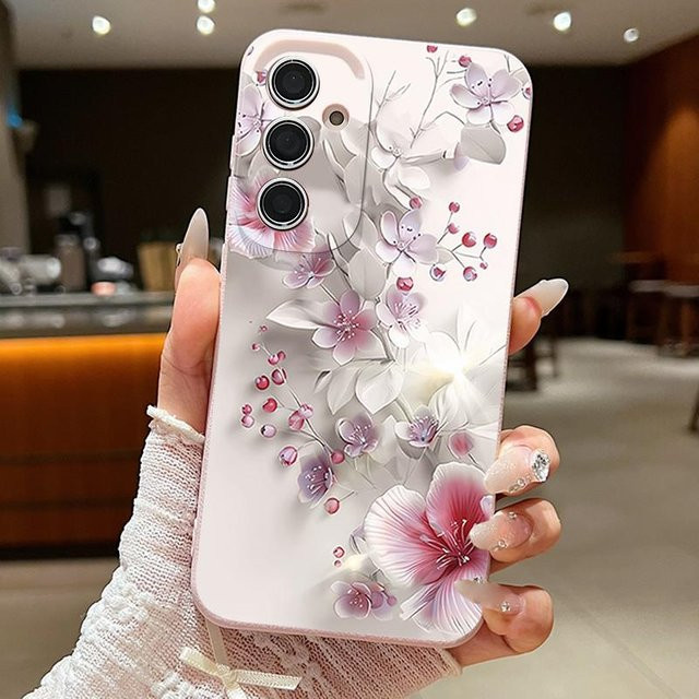 Rosa Silikon Handyhülle mit Blumenmuster für Samsung Galaxy A-Serie (A14 bis A56 5G) - Bild 1