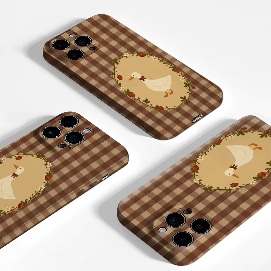 Potdemiel Handyhülle mit Erdbeer-Enten-Design für iPhone 17 16 15 14 13 Pro Max Plus, magnetisch, braun, robuste Doppel- und Einzelschicht-Schutzhülle - Bild 2