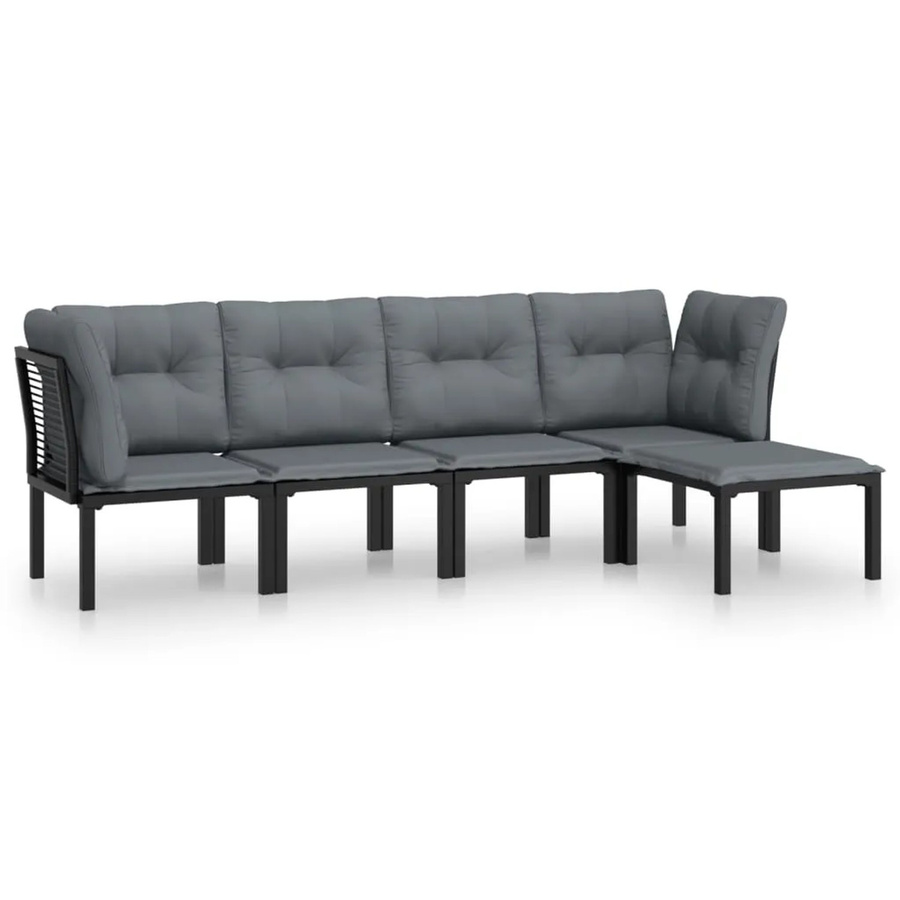 vidaXL 5-tlg Garten-Lounge-Set Modell 7 in Schwarz und Grau aus Poly-Rattan mit Polsterung und Fußhocker - Bild 2