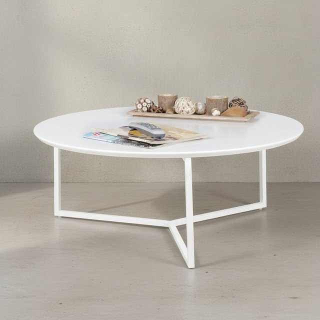 KADIMA DESIGN Runder Couchtisch aus weißem MDF-Holz und Stahl, Durchmesser: 80 cm, Höhe: 33 cm - Bild 1