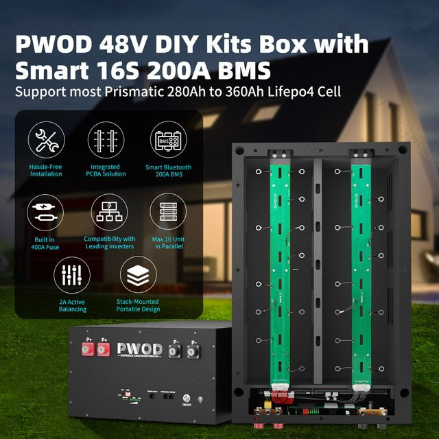 PWOD 48V LiFePO4 Batterie-Kit mit Smart 16S 200A BMS für Heimenergiespeicher (280Ah bis 360Ah) - Bild 1
