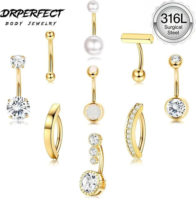 Drperfect Bauchnabelpiercing Clicker, Edelstahl, Zirkonia, Damen, Gold - Bild 1