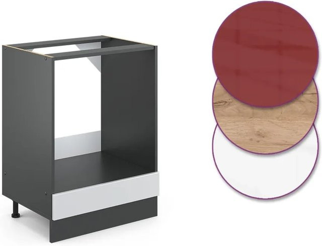 Vicco Herdbauschrank R-Line Küchenschrank in Weiß Hochglanz und Anthrazit mit Eiche Optik, Breite: 60 cm, Höhe: 81,6 cm, Tiefe: 60 cm - Bild 1