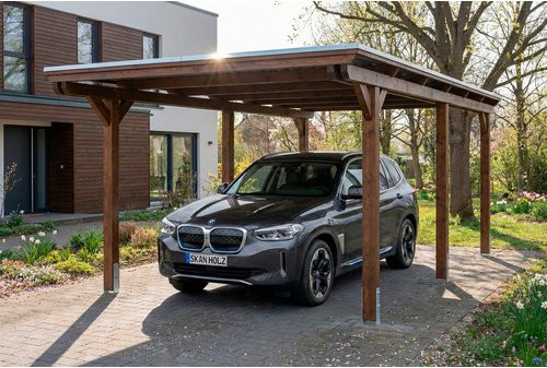 SKANHOLZ Carport Emsland aus Fichte mit EPDM-Dach in Nussbaum Braun, B: 604 cm, T: 340 cm - Bild 1