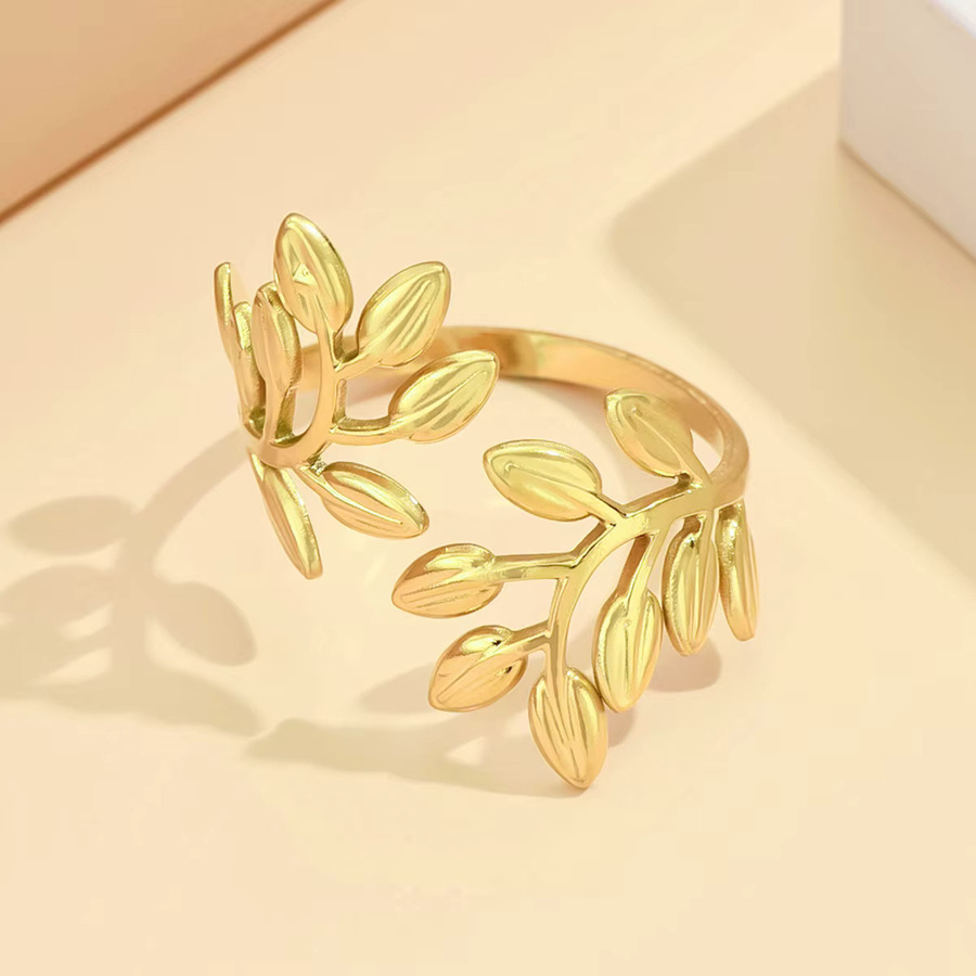 Rinhoo Ringe Edelstahl, Gold, Damen, Blatt Design - Bild 2