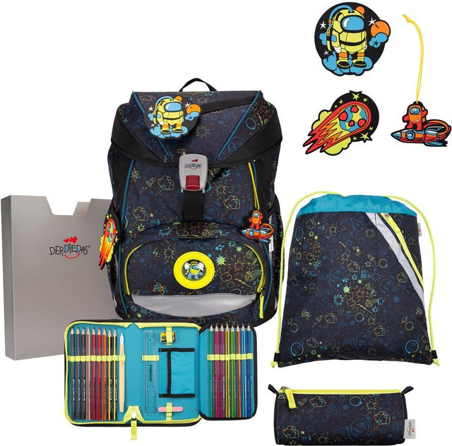 DerDieDas ErgoFlex Exklusiv LED Schulrucksack-Set 5-teilig mit Sportbeutel in Blau und Multicolour - Bild 1