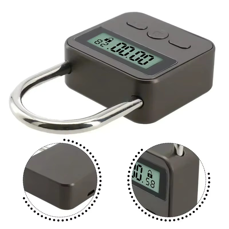 Robustes digitales Zeitschloss aus Metall mit LCD-Timer, USB wiederaufladbar und wasserdicht, schlüsselloses elektronisches Vorhängeschloss für deine Heimsicherheit - Bild 3