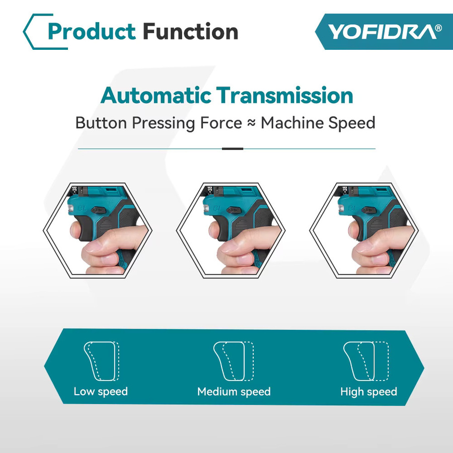 YOFIDRA Bürstenlose Akku-Schlagbohrmaschine und Akkuschrauber 10 mm für Makita 18 V Batterien - Bild 5