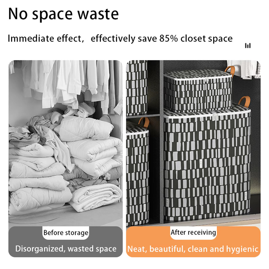 Faltbare und staubdichte Quilt-Aufbewahrungstasche mit großer Kapazität für Kleidung und Spielzeug, Schwarz - Bild 5