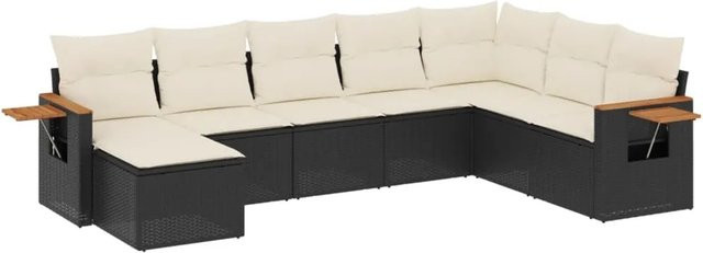 vidaXL 8-teilige Garten-Sofagarnitur aus Poly-Rattan und Akazienholz in Schwarz mit Kissen - Bild 1
