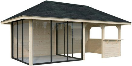 PALMAKO Pavillon Bianca Set 208 Slide aus Fichtenholz in Braun mit transparentem Zeltdach und Eck-Tresenanlage, B/H/T: 588 x 319 x 300 cm - Bild 1