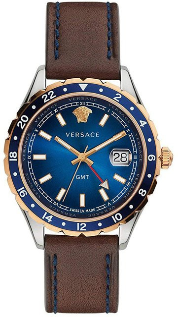 Versace Armbanduhr Hellenyium GMT, Quarz, Edelstahl, Leder, Blau, 42 mm, Herren - Bild 1