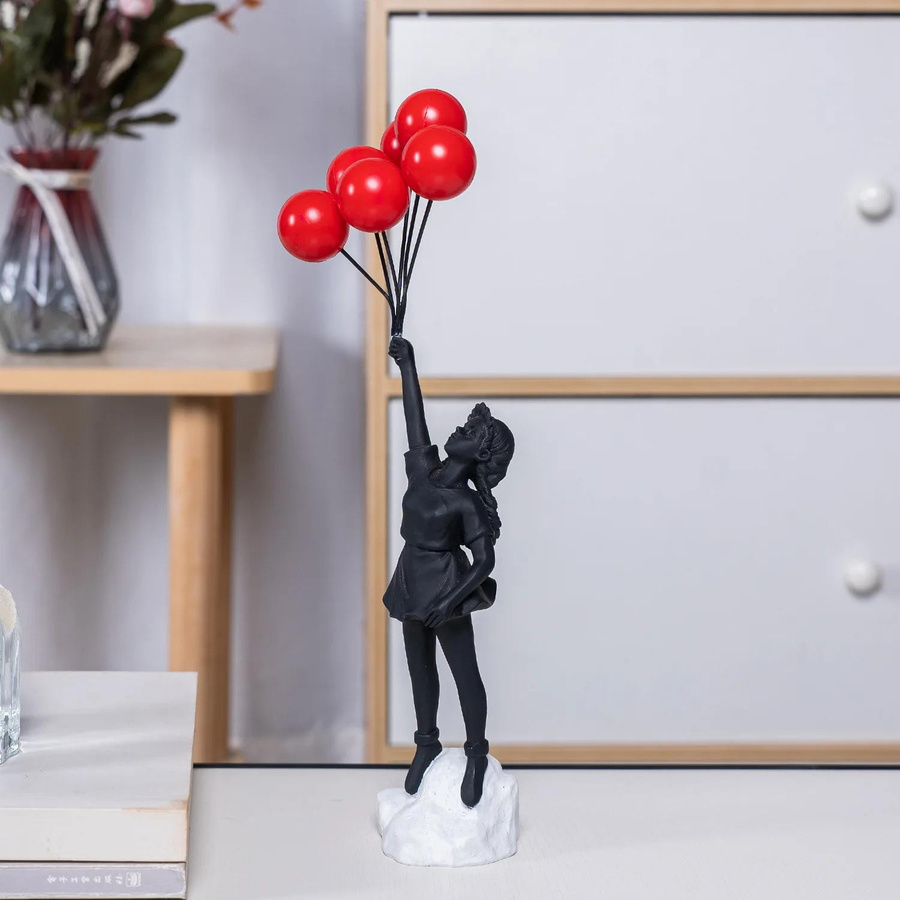 Banksy Fliegendes Ballonmädchen Figur Moderne Kunst Skulptur aus Harz als Tischdekoration - Bild 2