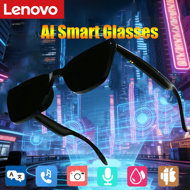 Lenovo Smart-Brille in Schwarz mit Bluetooth, Touch-Funktion, Fotokamera, Übersetzer und Sprachassistent inklusive Fernbedienung - Bild 1