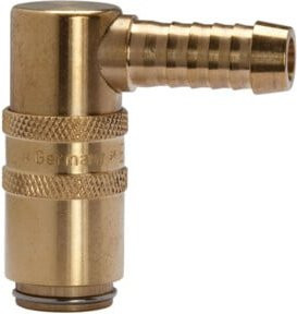 Riegler Temperierkupplung DN 6 aus Messing in Gold mit 9 mm Zapfen und 90° Schlauchtülle - Bild 1