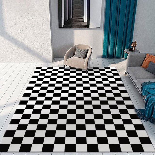 Waschbarer Schachbrett Teppich von Karpetti in Schwarz, B/B: 80 x 120 cm - Bild 1
