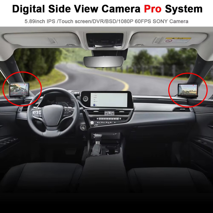 Carsanbo Digitales Seitenansicht-Kamerasystem mit 5,89 Zoll Touchscreen-Monitor, AHD 1080P Full HD, DVR, AI BSD Funktion, Schwarz - Bild 3