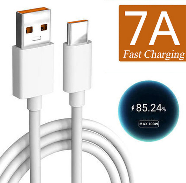 USB-C Superschnelles Ladekabel 100W 7A in Weiß für Android, Xiaomi, Huawei, Samsung und Oppo als USB auf Typ-C Datenkabel - Bild 1