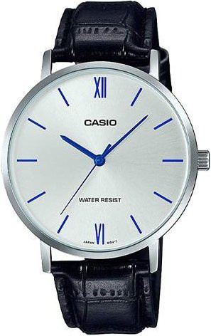 Casio Armbanduhr, Quarz, Edelstahl, Leder, Silber, Weiß - Bild 1
