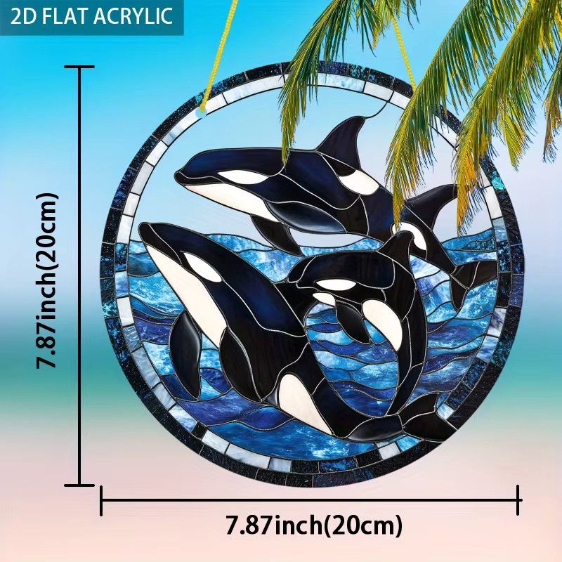 Serene Oc Orca-Wal Sonnenfänger aus Acryl im Farbglas-Stil, rund, multicolor, Durchmesser: 19,99 cm - Bild 2